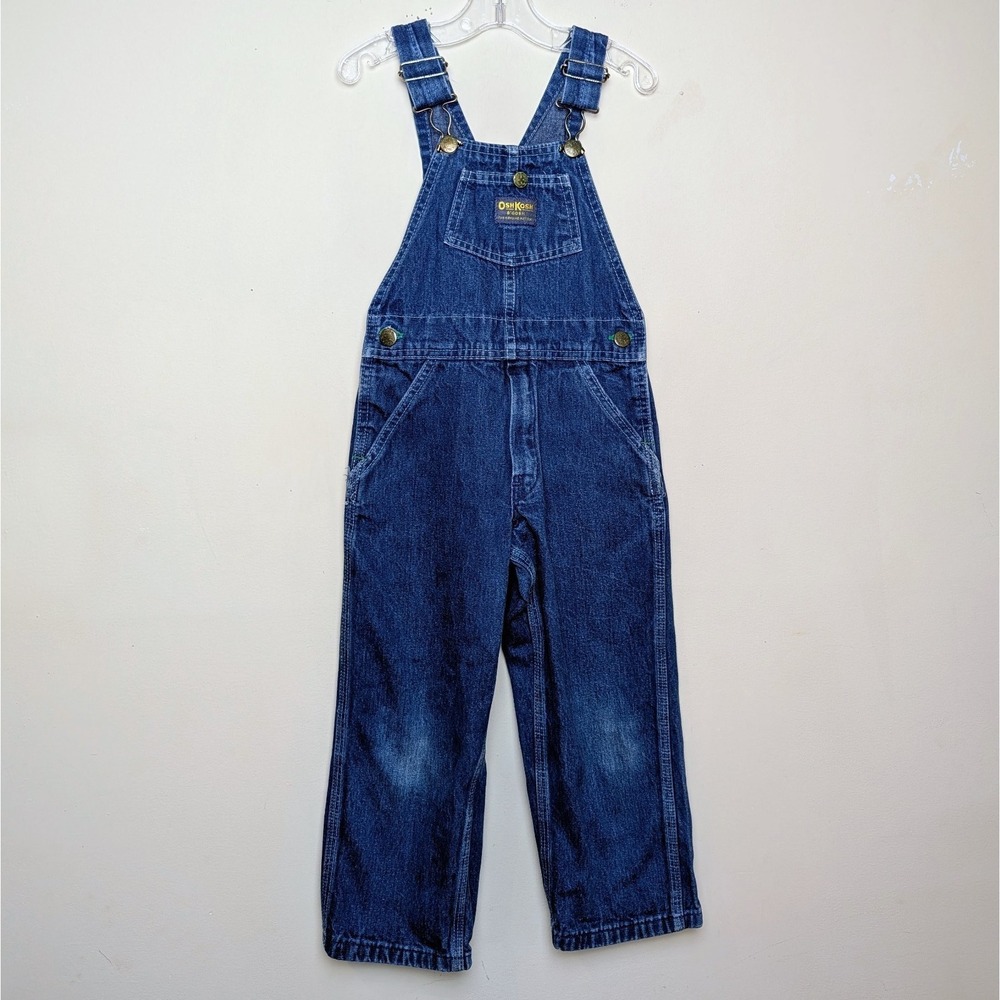 Vintage Osh Kosh‎ B'Gosh 80s Denim Bib Overalls Green Brass Buttons Size 4T